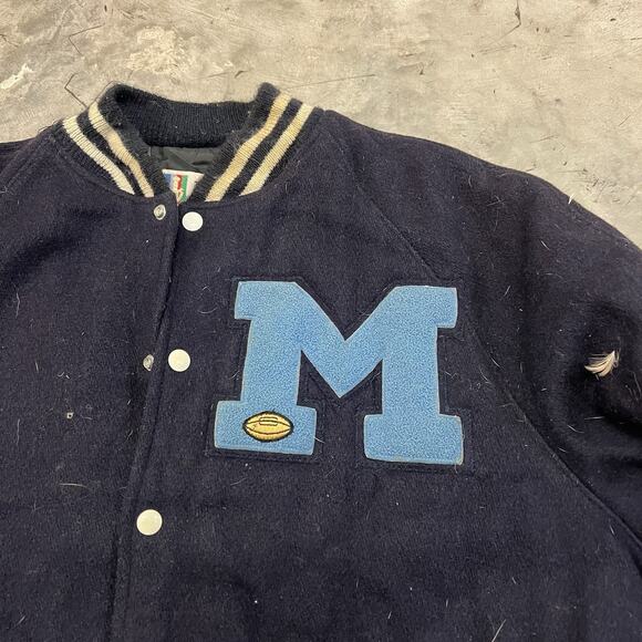 Vintage Trophy Jackets Size 48 Blue Letterman's Varisty Jacket "M" Football USA - Picture 3 of 7